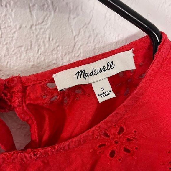 Madewell Red Eyelet Cutout 3/4 Length Sleeve Blouse Top - Picture 5 of 6